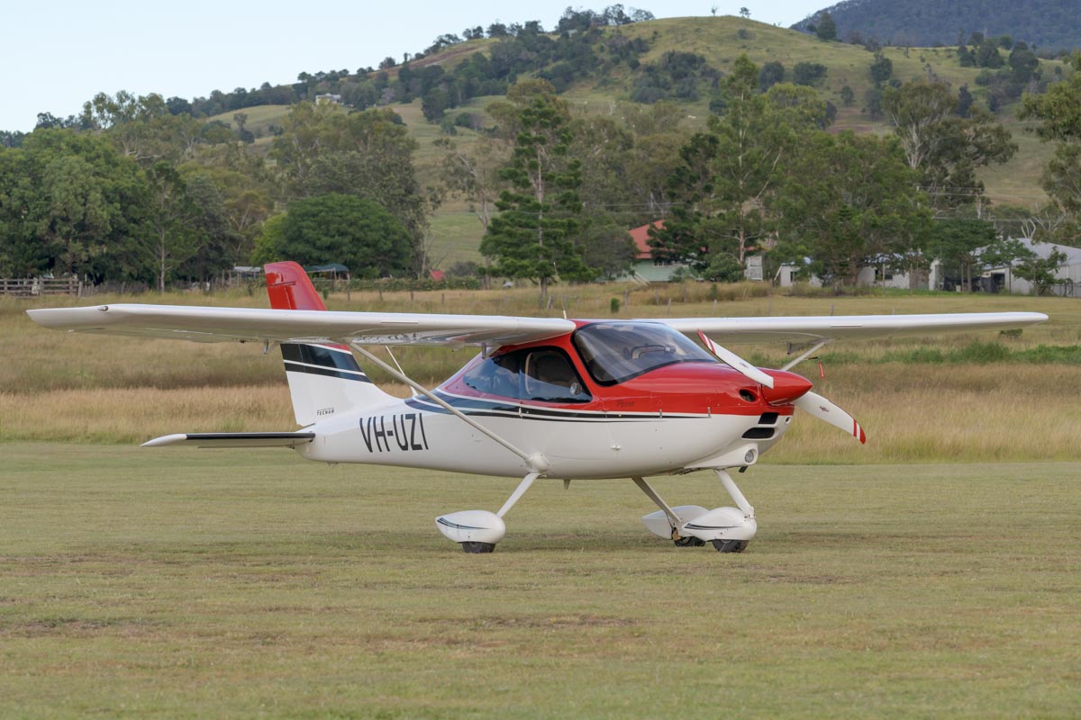 Tecnam P2008 VH-UZI parked at the Airsport Qld breakfast fly-in.