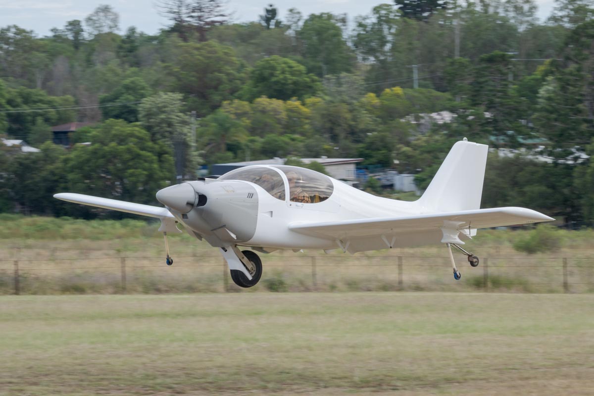 Europa XS Monowheel VH-CUA landing at the Airsport Qld breakfast fly-in.