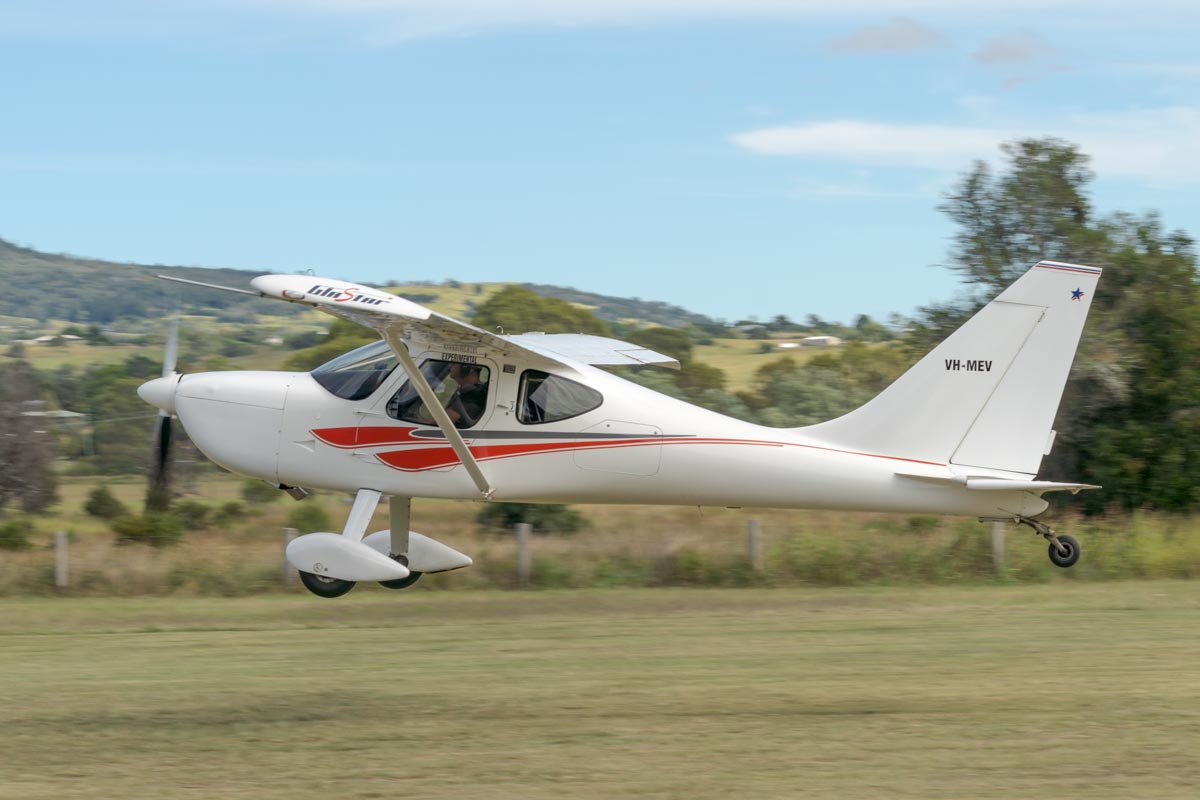 Glasair GlaStar GS-1 VH-MEV takes off at the Airsport Qld breakfast fly-in.