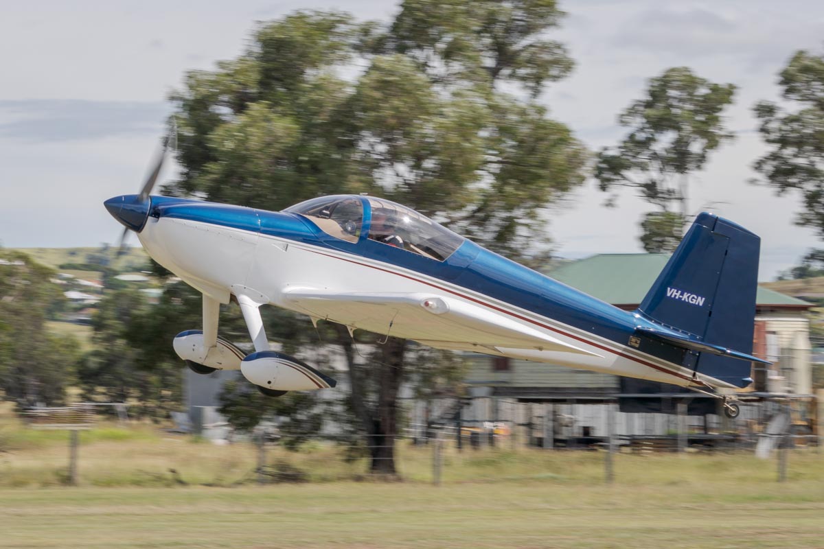 Vans RV-7 VH-KGN taking off at the Airsport Qld breakfast fly-in.