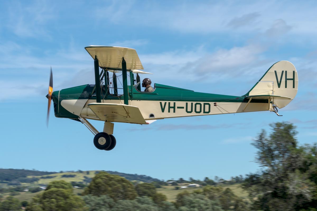 General Aircraft Company Genairco Biplane VH-UOD takes off at the Airsport Qld breakfast fly-in.