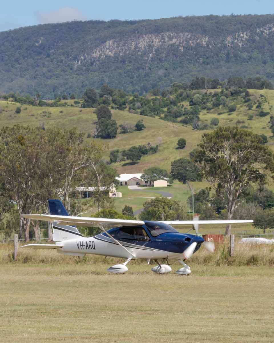 Tecnam P2010 VH-ARQ taxiing at the Airsport Qld breakfast fly-in.