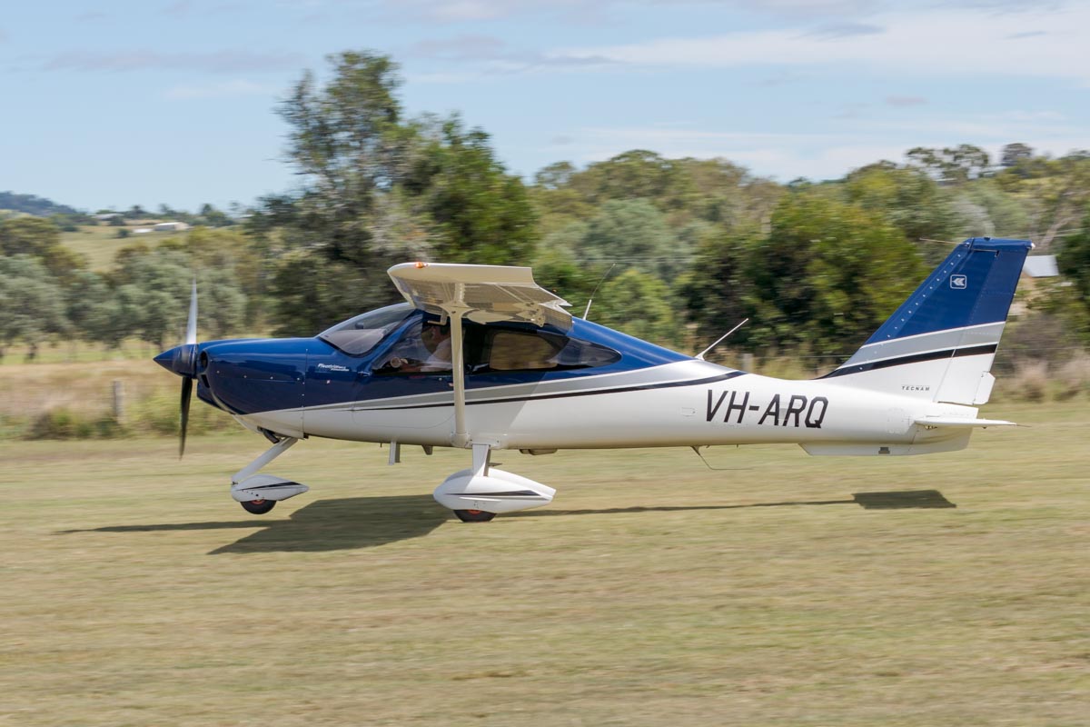 Tecnam P2010 VH-ARQ takes off at the Airsport Qld breakfast fly-in.