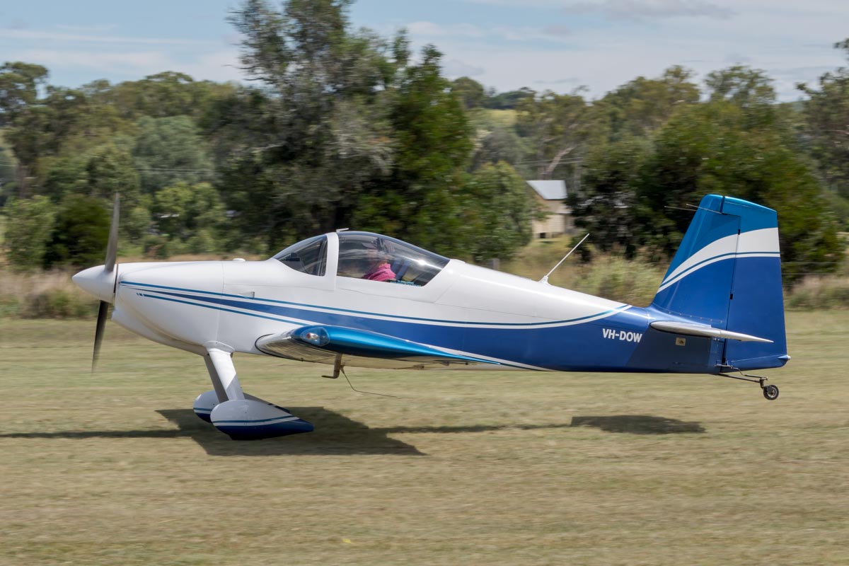 Vans RV-7 VH-DOW takes off at the Airsport Qld breakfast fly-in.