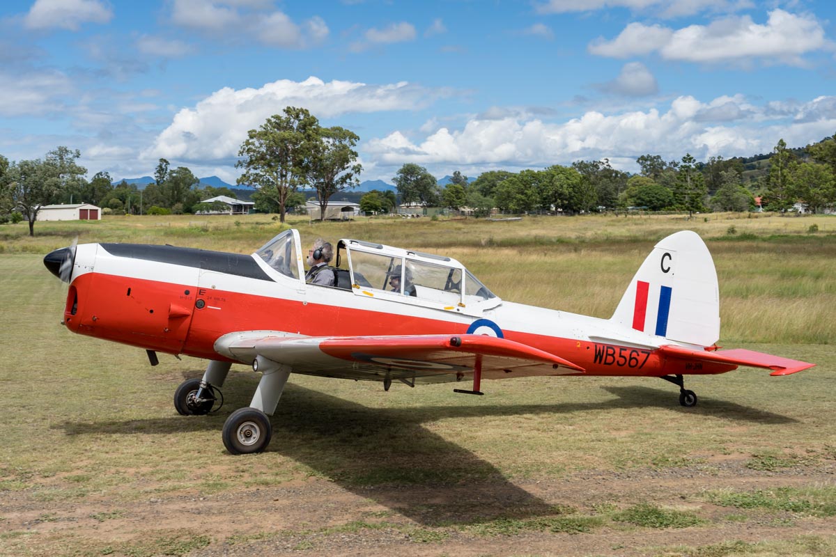 De Havilland Canada DHC-1 T.10 Chipmunk VH-JHN taxiing at the Airsport Qld breakfast fly-in.
