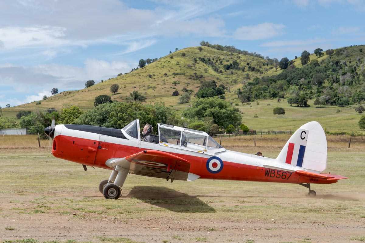 De Havilland Canada DHC-1 T.10 Chipmunk VH-JHN taxiing at the Airsport Qld breakfast fly-in.