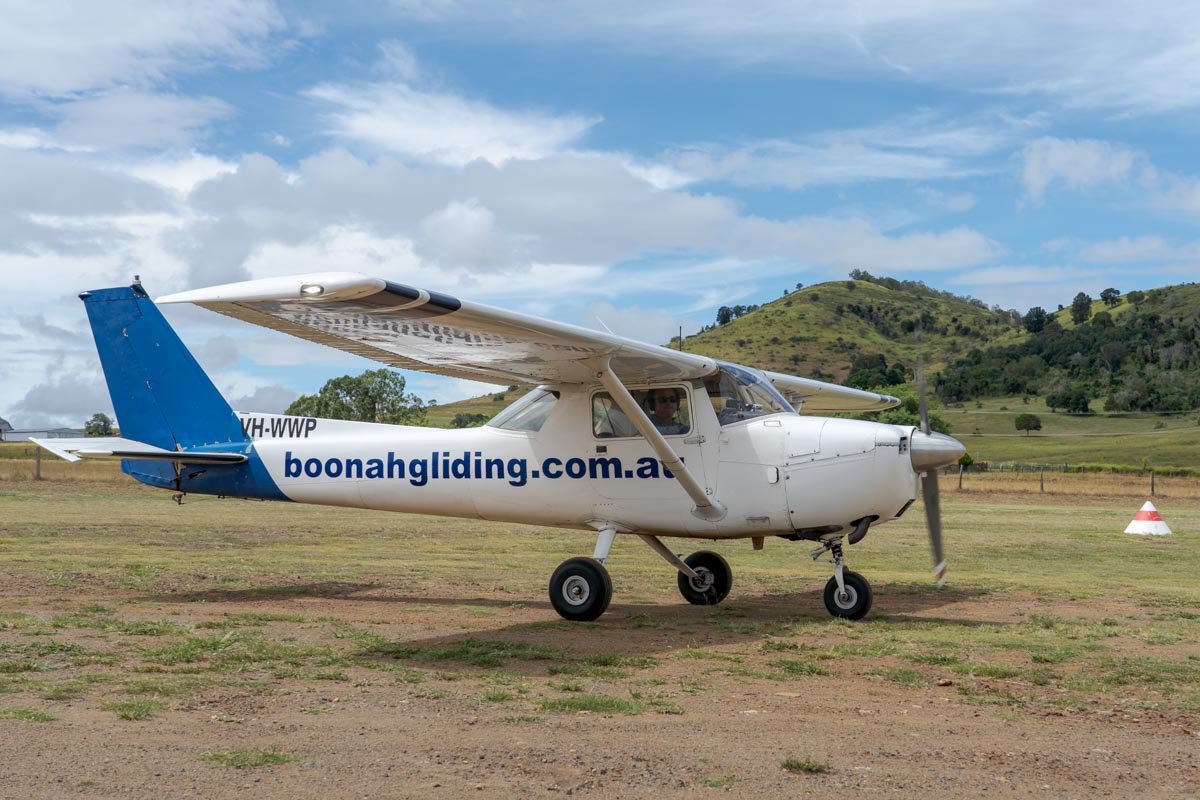 Boonah Gliding Club Cessna 150M VH-WWP taxiing at the Airsport Qld breakfast fly-in.
