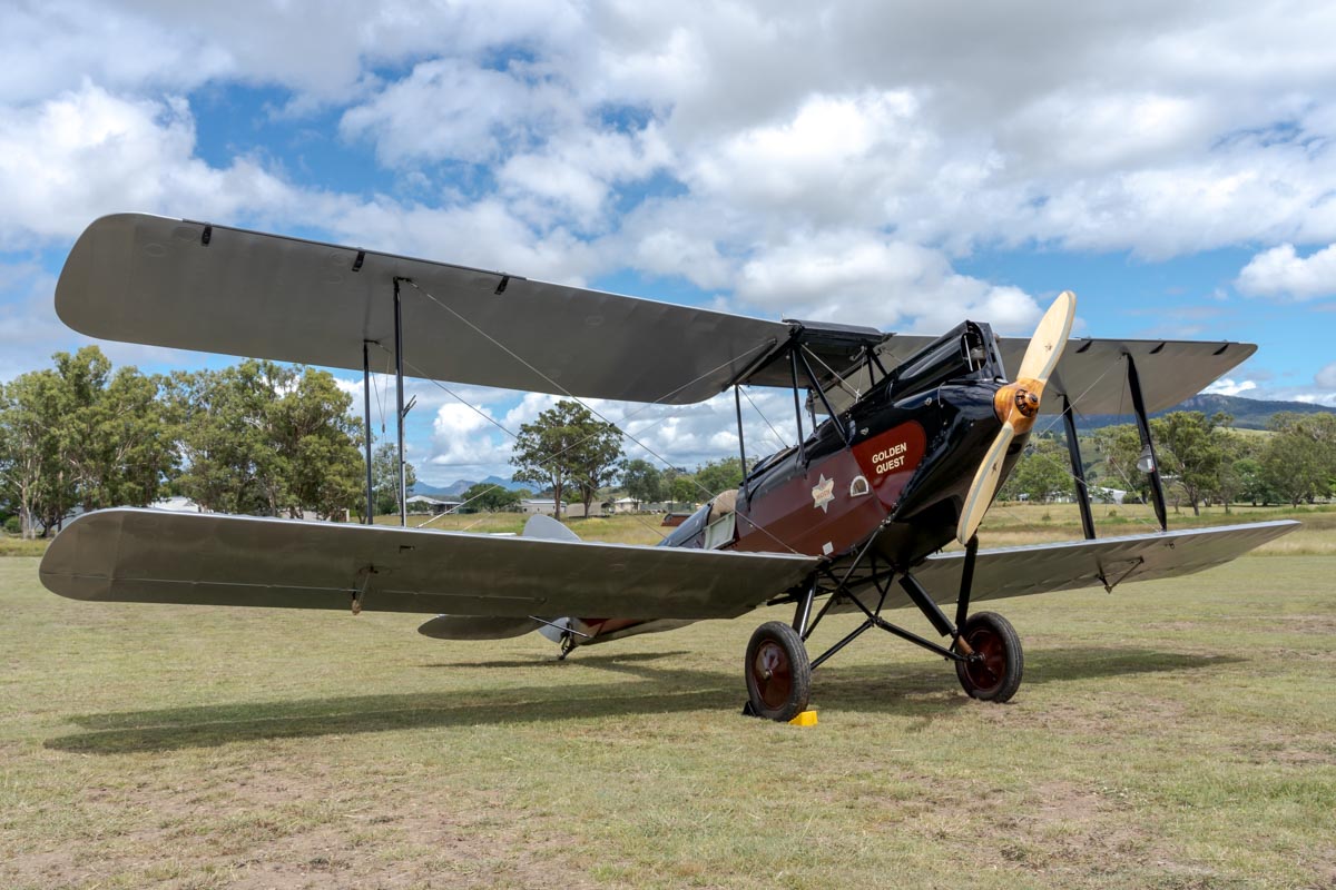 De Havilland DH.60M VH-UMK "Golden Quest" parked at the Airsport Qld breakfast fly-in.