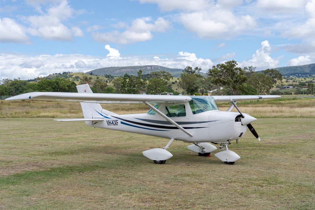 Cessna 150G VH-KXF parked at the Airsport Qld breakfast fly-in.