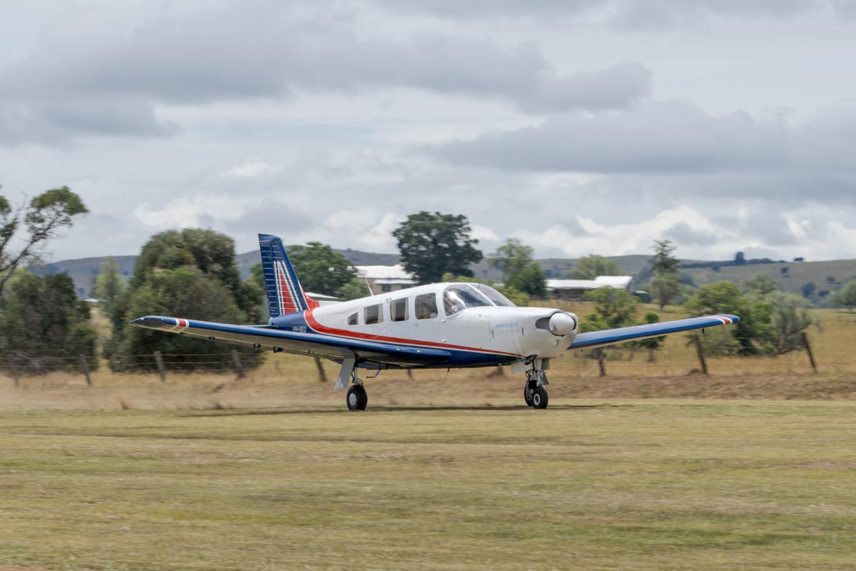 Piper PA-32R-301 Saratoga SP VH-NED taking off at the Airsport Qld breakfast fly-in.
