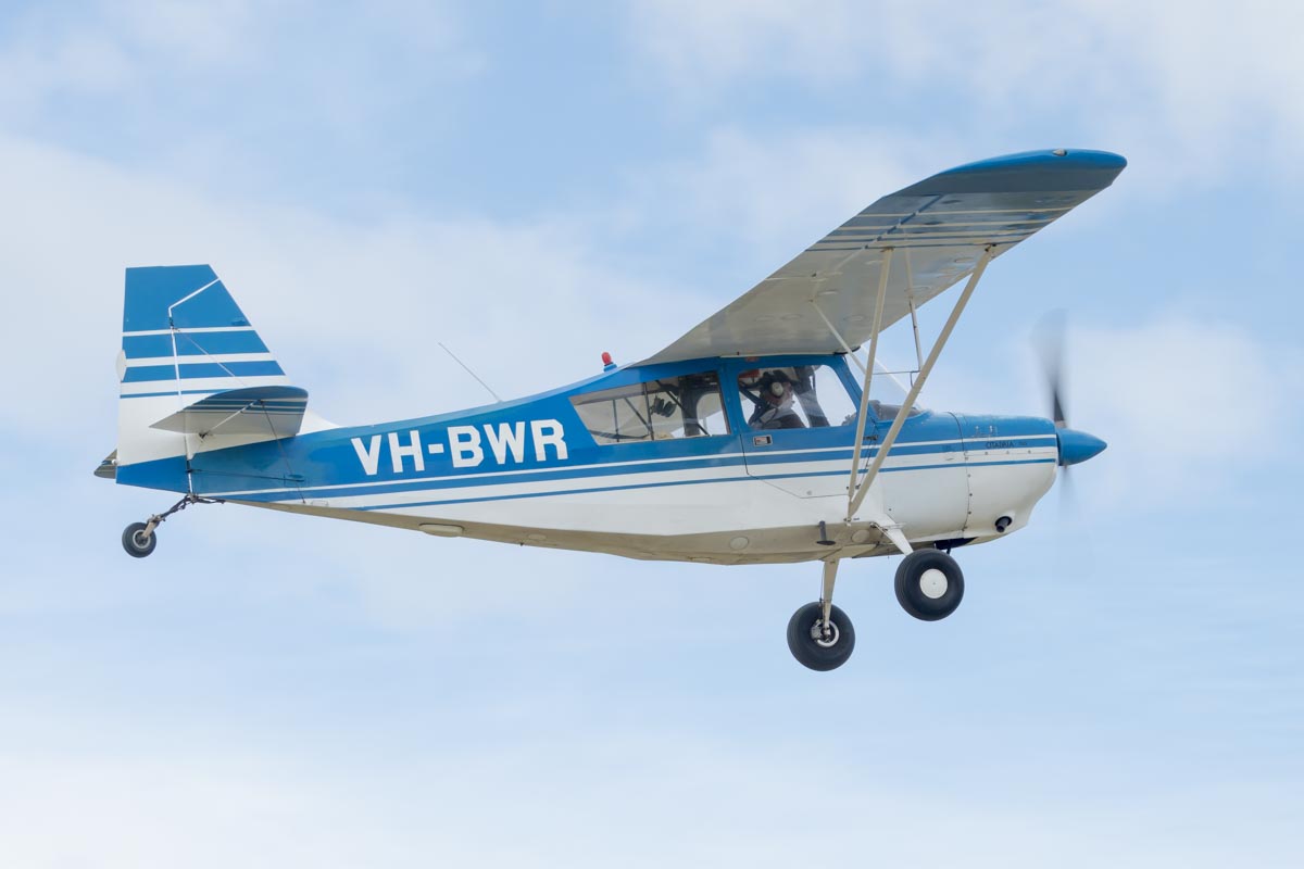 American Champion Aircraft 7GCAA Citabria VH-BWR takes off at the Airsport Qld breakfast fly-in.