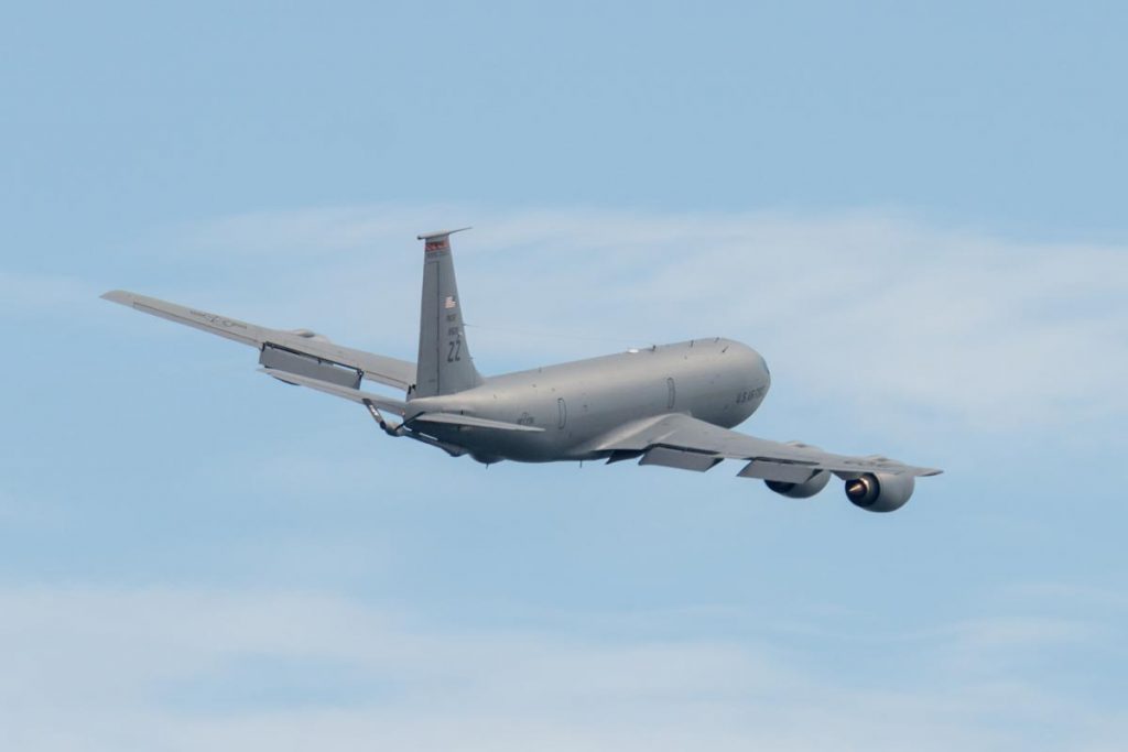 USAF Boeing KC-135T Stratotanker 59-1520 takes off from Brisbane (YBBN) on a mission to refuel a USAF B-52 over the Coral Sea.