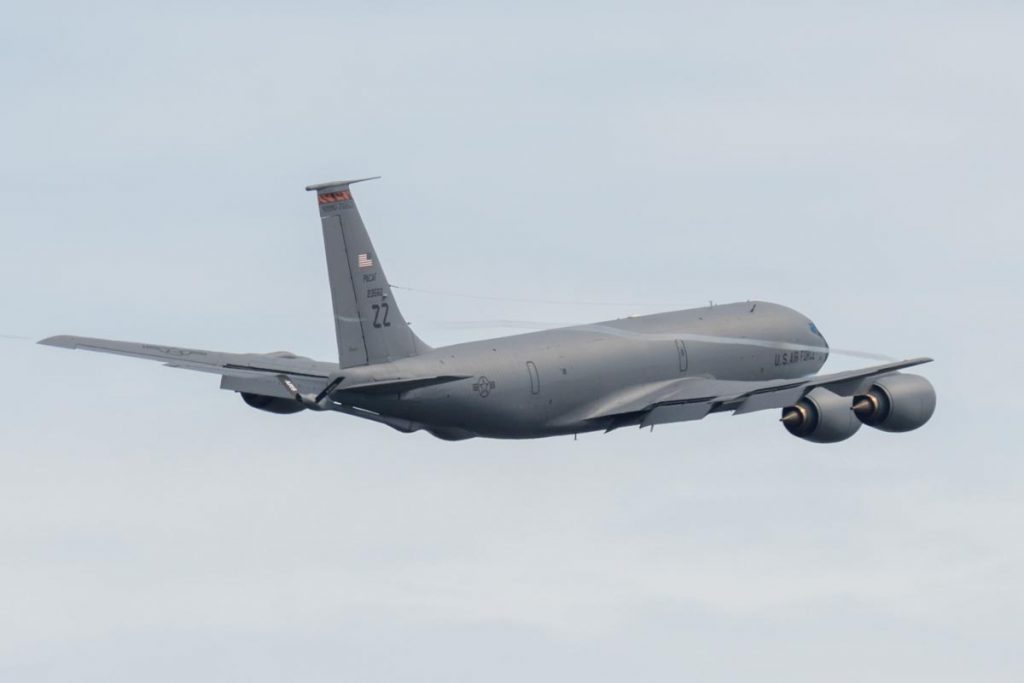 USAF Boeing KC-135R Stratotanker 62-3562 takes off from Brisbane (YBBN) on a mission to refuel a USAF B-52 over the Coral Sea.